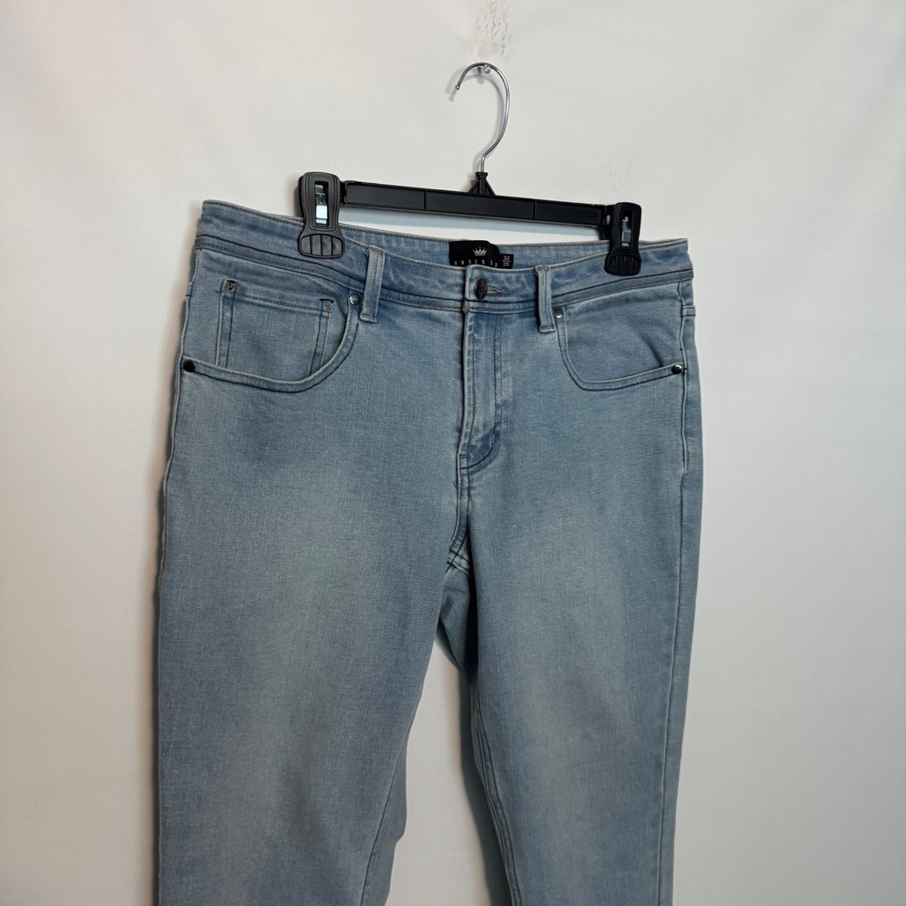Under 5'10 Straight Stretch Jeans Mens 32x25 Light Wash Blue Denim Office 510 - Picture 2 of 10